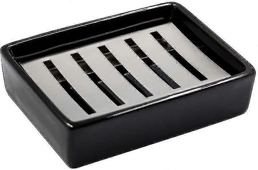 304 Stainless Steel Ceramic Bathroom Soap Dish, Double Layer, Self-draining