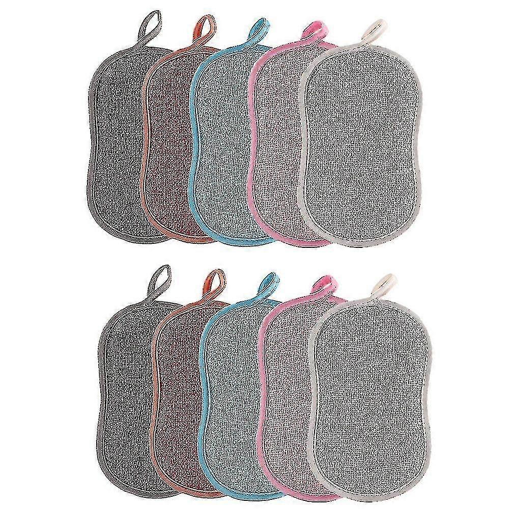 Reusable Microfiber Double Sided Scouring Sponges - Pack 10