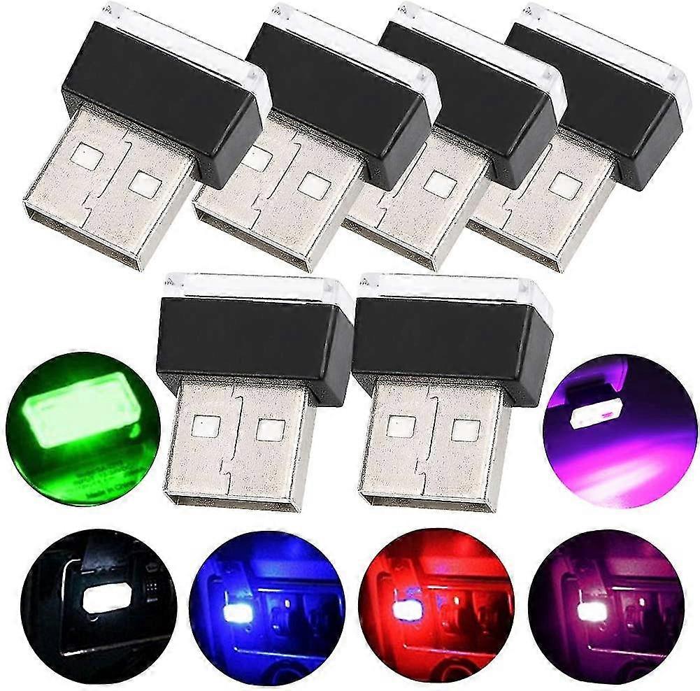 Car Usb Lighting, Ambient Light, Mini Wireless Usb Universal Led Light, Multiple Colors, 6 Pieces