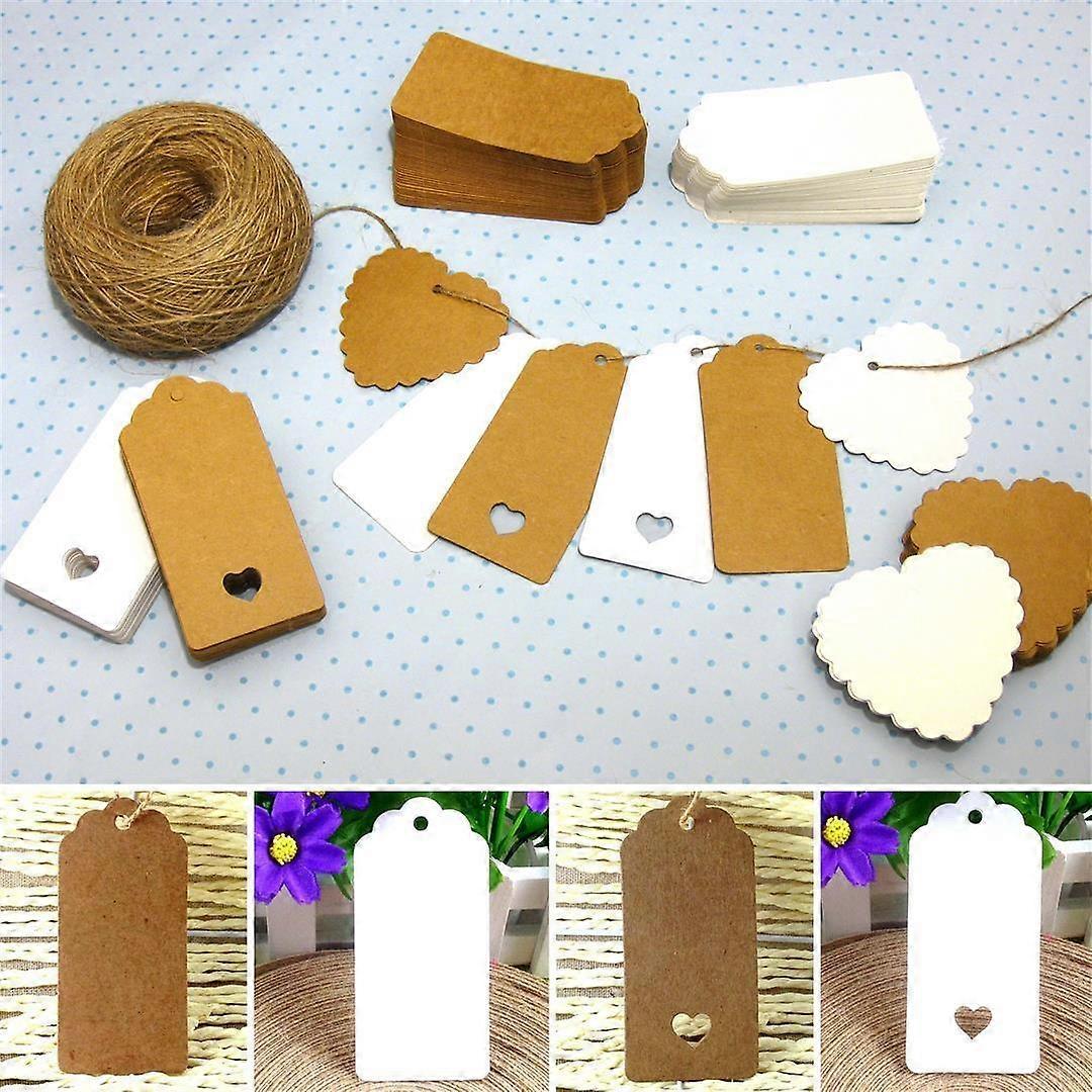 10/25/50/100 Kraft Paper Gift Tags Scallop Label Rectangular Blank + Strings