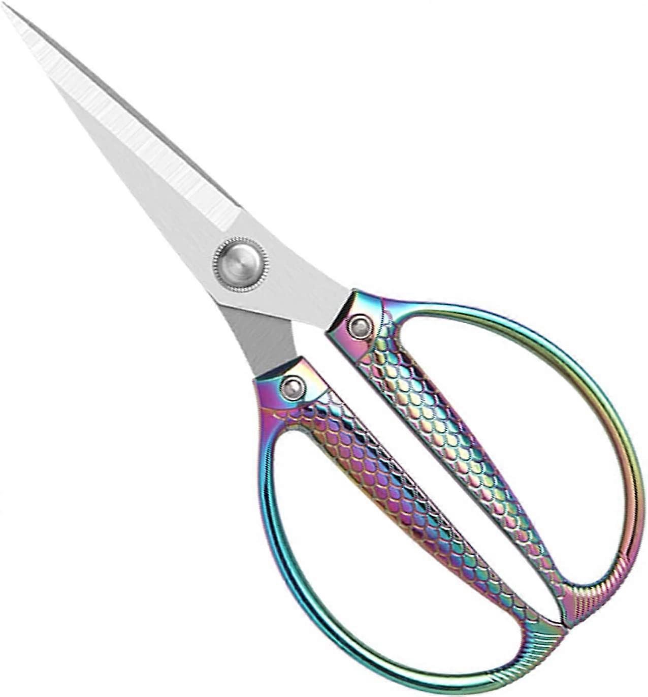 厨房剪刀，不锈钢重型烹饪剪刀，适用于家禽、鱼、肉、蔬菜、香草，漂亮的彩色彩虹钛涂层锻造