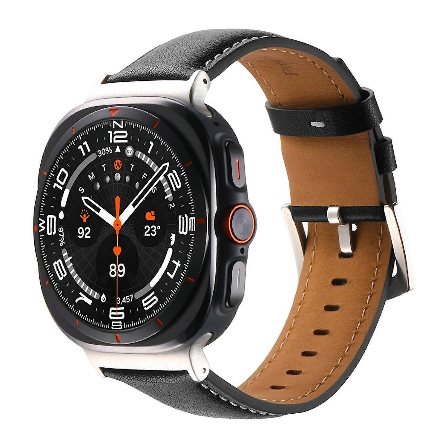 For Samsung Galaxy Watch Ultra 47mm High Quality Leather Strap Black