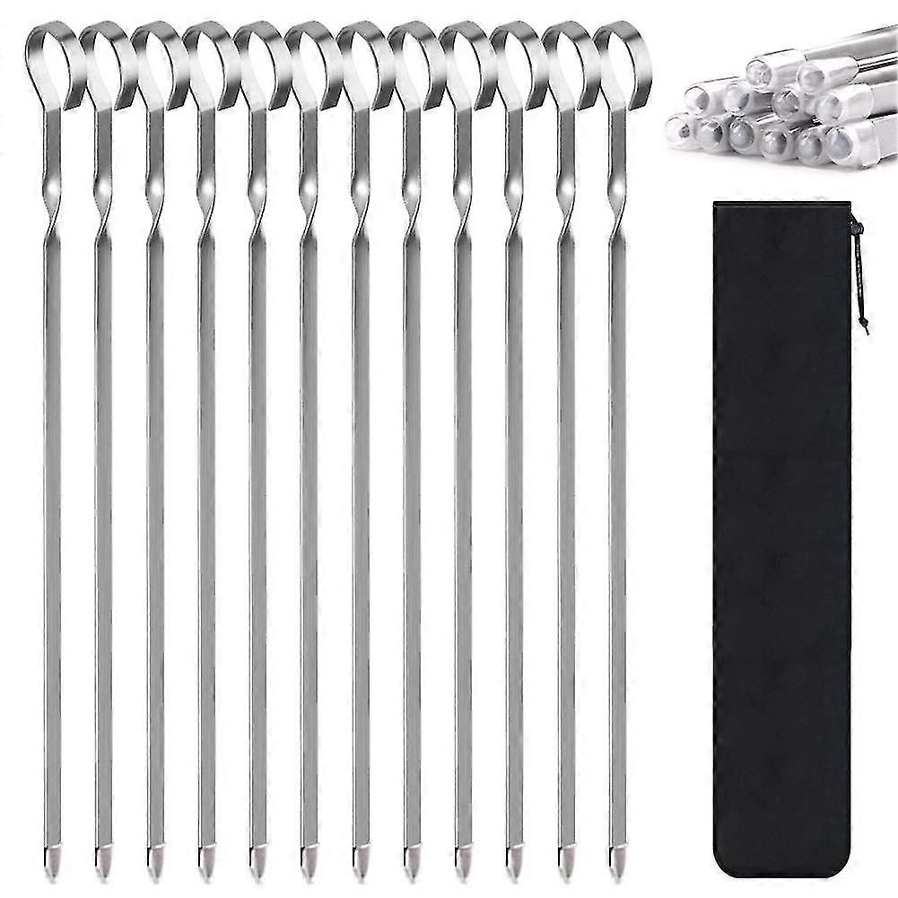12 Pack Kabob Skewers Flat Metal Bbq Barbecue Skewer Stainless Steel Shish Kebob Reusable Grilling