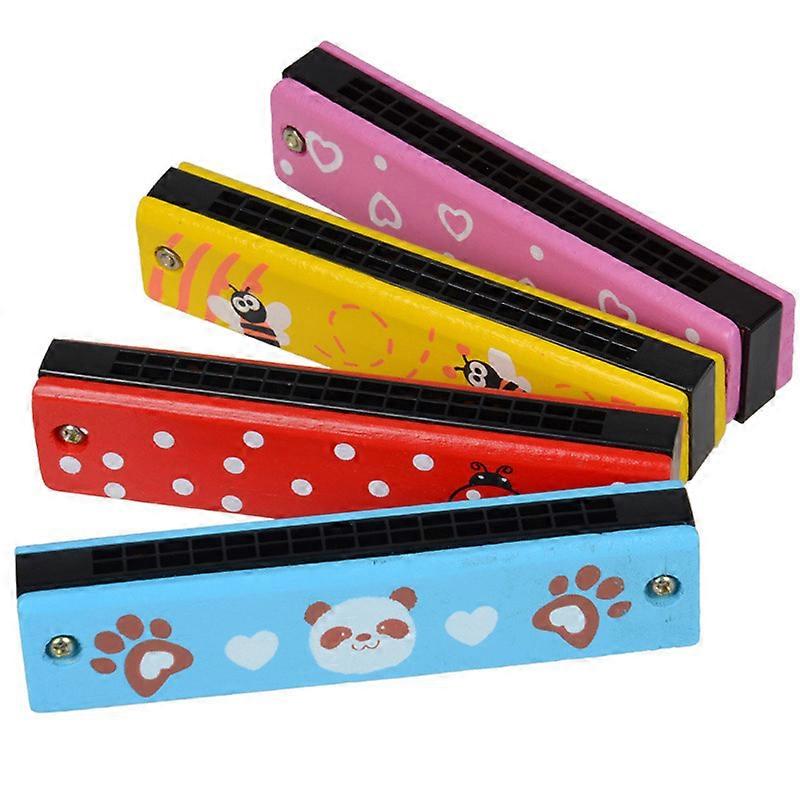 16 Hole Wooden Color Harmonica with Case for Beginner Students Kids 1pcs(Random Color)