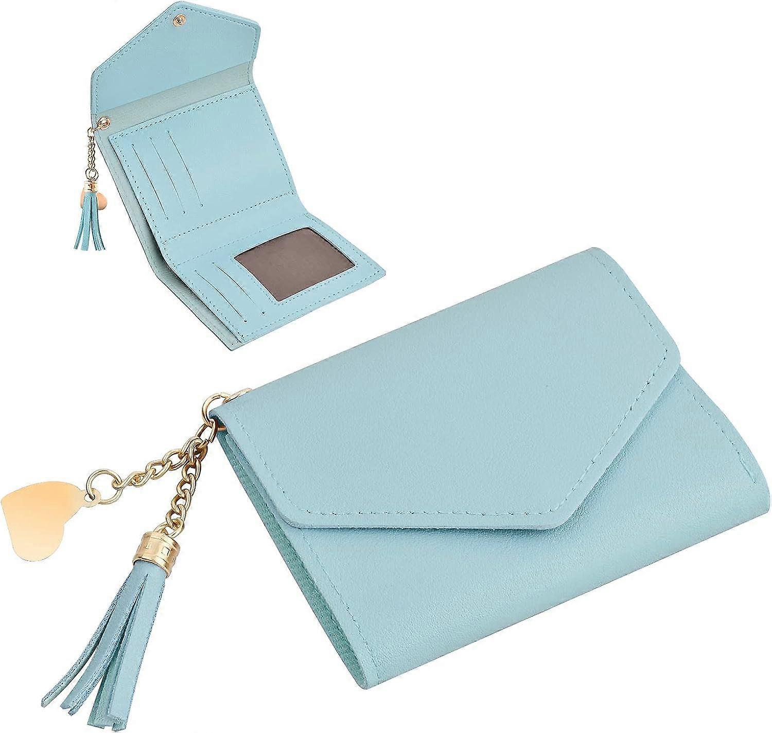 Light Blue - Women's Leather Wallet, Women's Small Coin Purse, Leather Card Holder, Women's Foldable Leather Coin Purse with Cash Credit Card Holder (