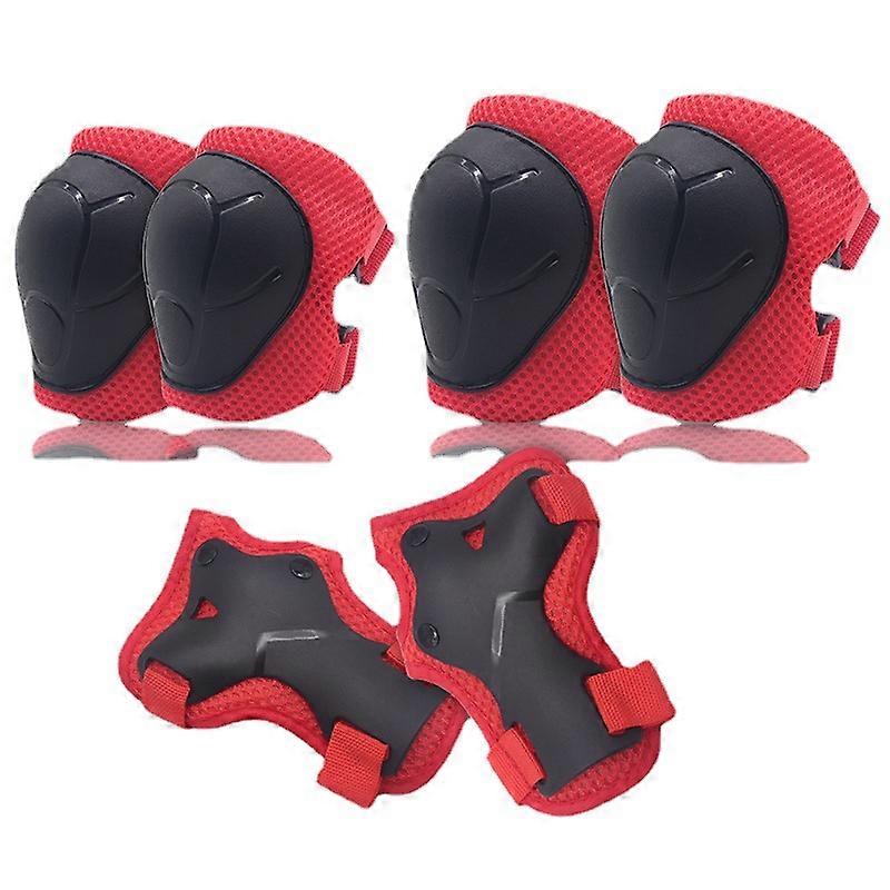 Children/teenagers knee and elbow protectors 3-9 years old (red, 6-piece set), suitable for roller skating, bicycle, inline skateboard, scooter riding