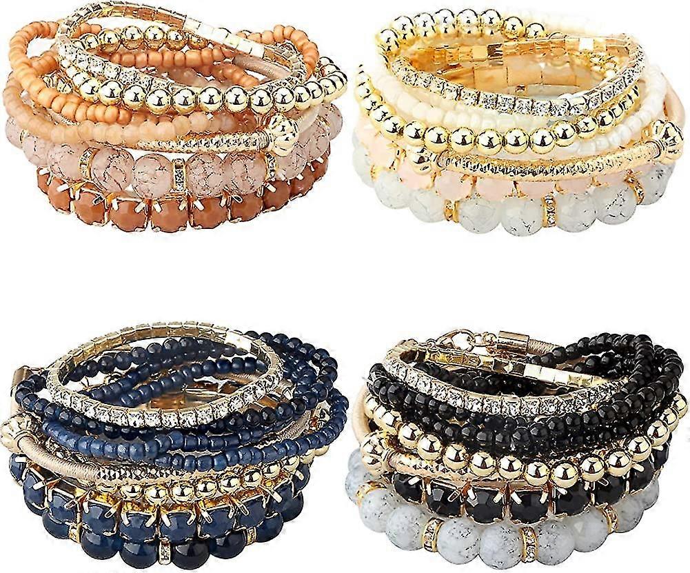 4 Sets Stackable Bracelets For Women Girls Multilayer Beaded Bracelets Stretch