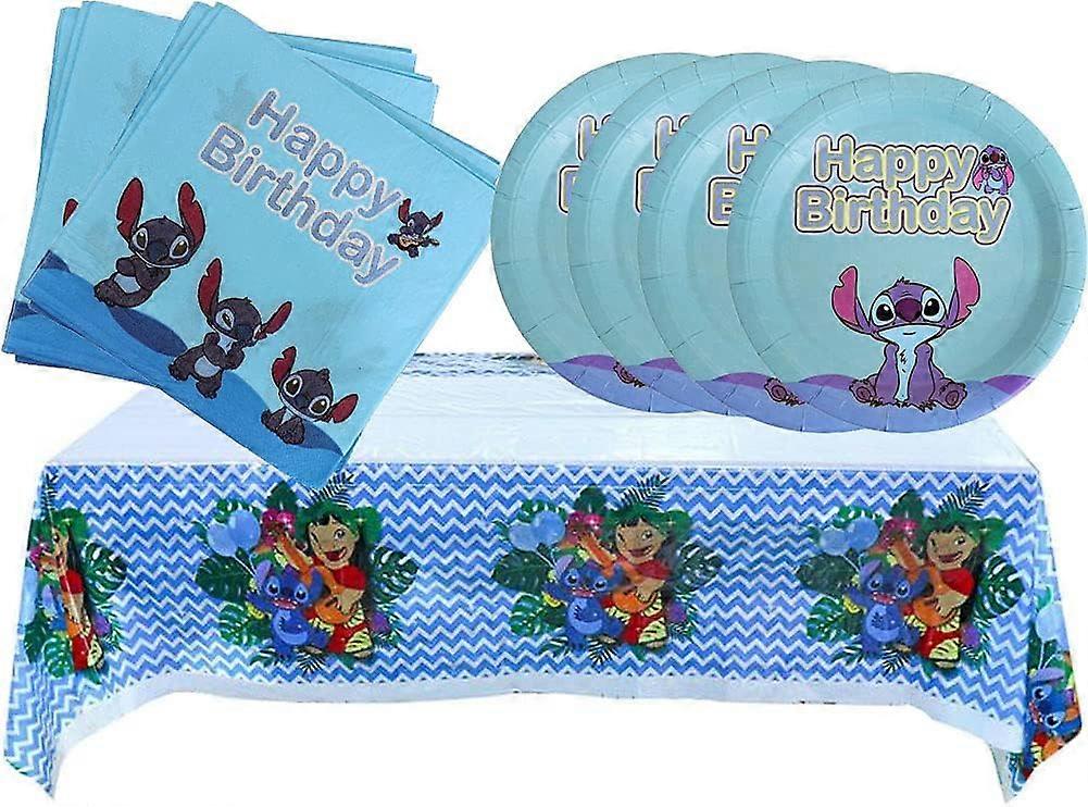 Lilo and Stitch Party Supplies,Includes 20 Paper Plates - 20 Napkin - 1 Table Cloth Serves 20 Guest