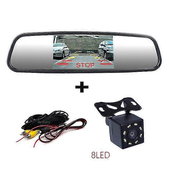 Car Parking Assistance System 4.3 Inch Tft Lcd Car Reverse Mirror Rearview Monitor + 4 Led Lights Car Rear View Camera