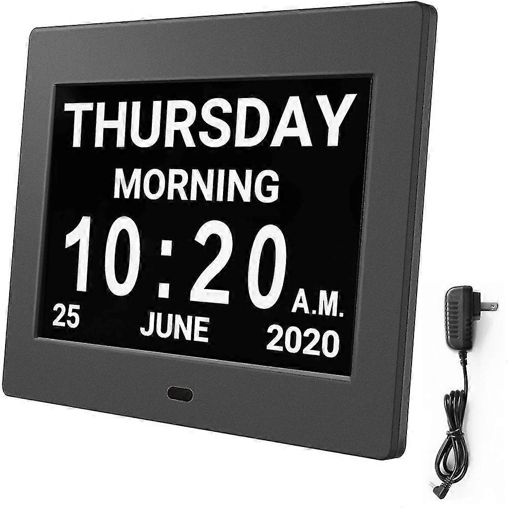 Digital Calendar Alarm Day Clock With 8 Screen Display, Us Plugblack