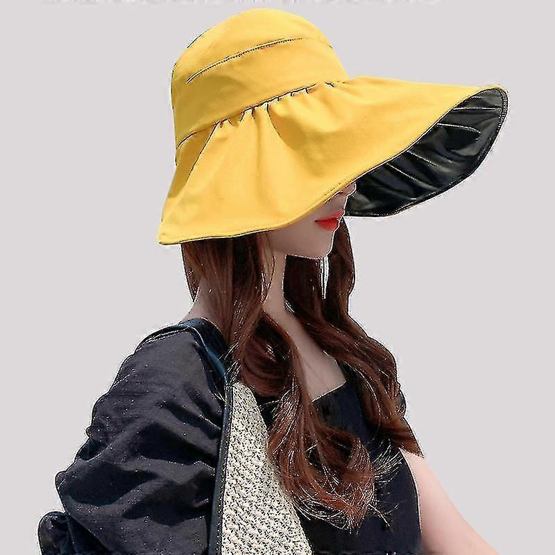 Sun Hat Anti-ultraviolet Large Brim Can Be Tied With Ponytail Summer Black Glue Sunshade High Quality
