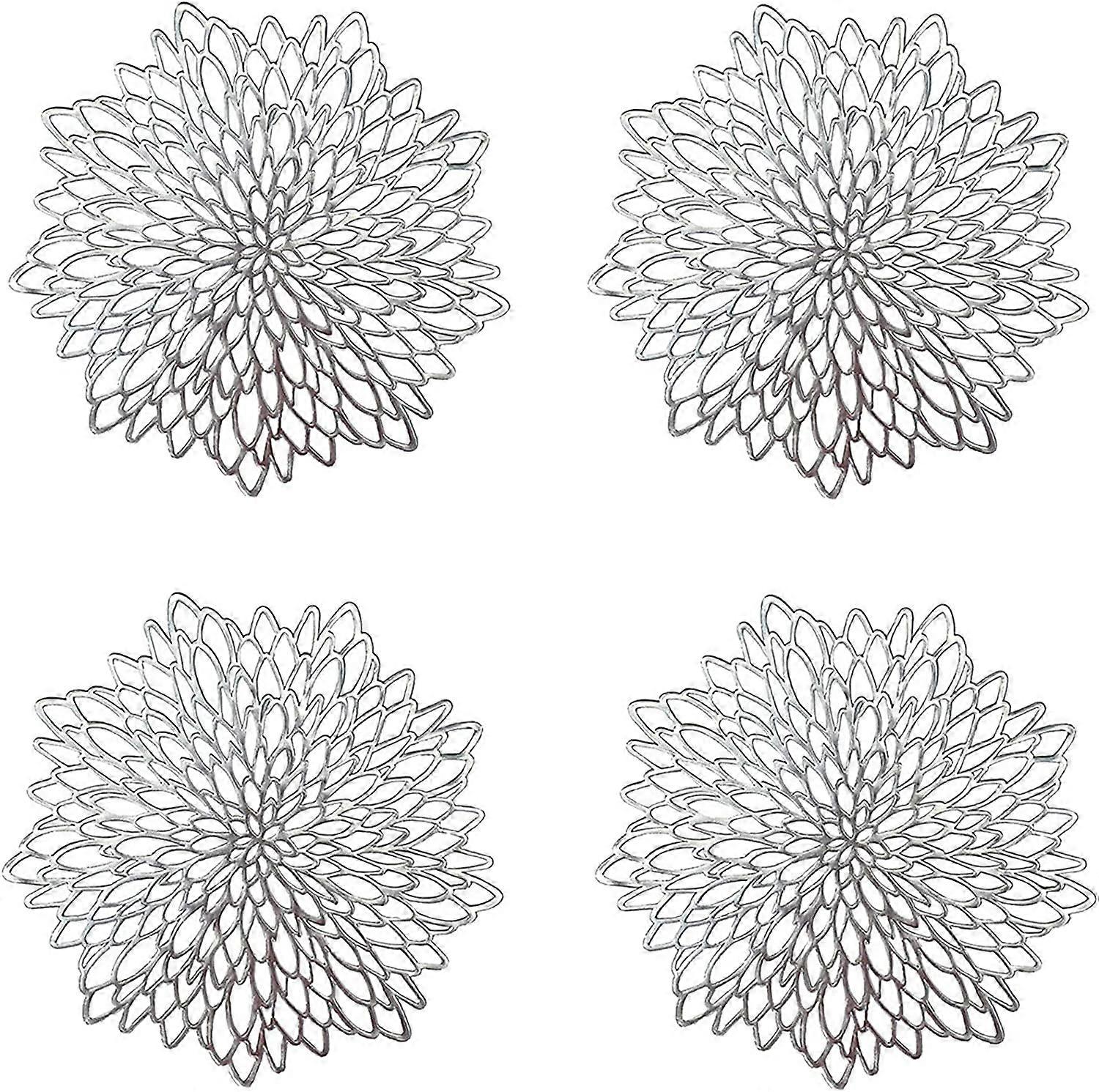 4 pièces Napperon argenté, napperon rond creux, sets de table ronds en plastique