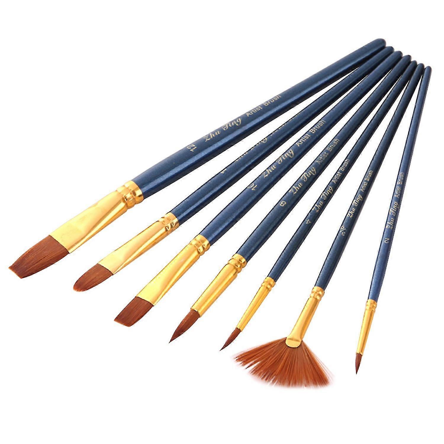 7pcs/set Art Paint Brushes Set Round & Flat & Filbert & Fan Tips Professional Drawing Paintbrushes N