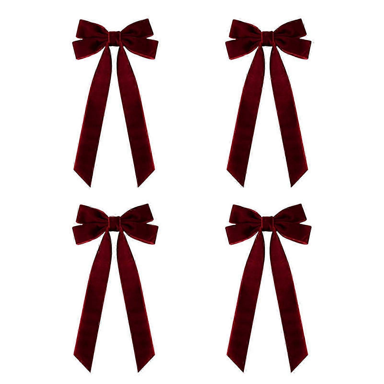4 pcs Velvet Bows for Christmas Tree Decorations Wreath Garland Velvet Bows with Gold Twist Ties