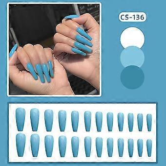 24pcs Glänzender Pfau Blauer Falscher Nagel Tragbarer Langer Falscher Nagel