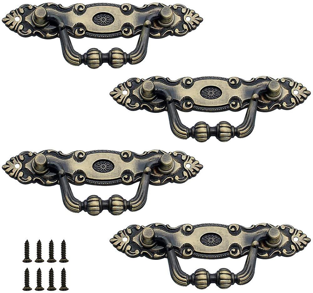 4 Pcs Drawer Handle Old Zinc Bronze Drawer Handle Vintage Furniture Handle Decoration Retro Door Han