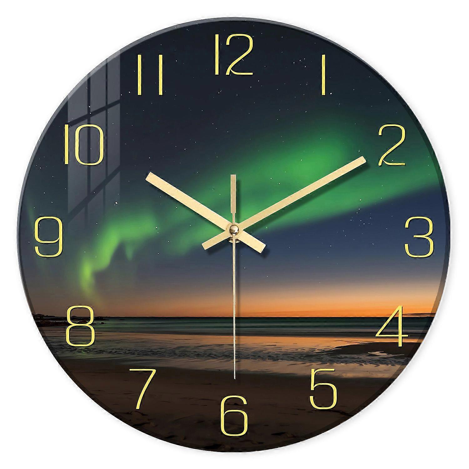 Glass Wall Clock Silent Non Ticking Wall Clock- 12 Inch Quality Quartz Battery Operated Round Clock for Home Office Seaside