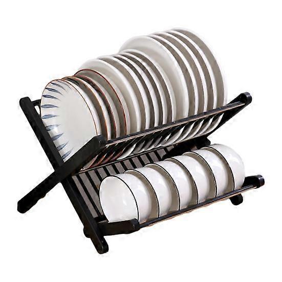 Metal Dish Rack Plate Bowl Organizer Large Capacity High Stability Foldable Design Kitchen Dining Organizer Countertop Adjustable Dish Rack