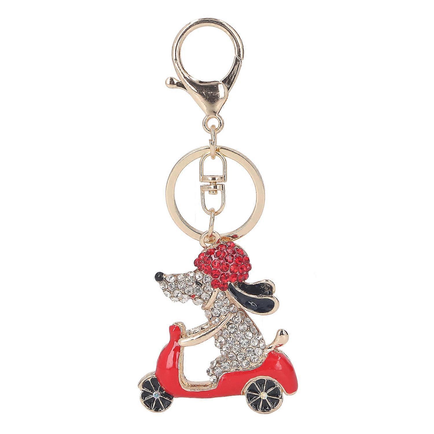 Key Chains Rhinestone Cartoon Riding Dog Style Zinc Alloy Decorative Practical Lightweight Portable
