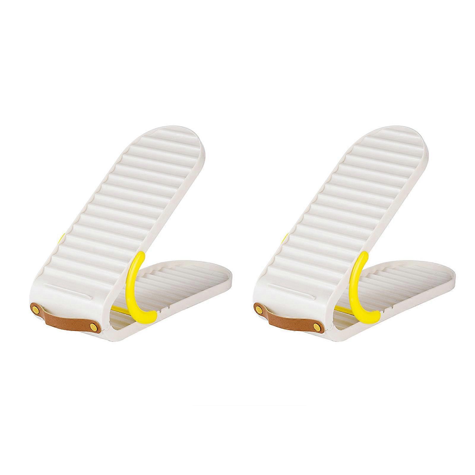 Set of 2 Sturdy Shoe Storage Stacker Adjustable to 3 Heights Accessory for Home and Office Shoe Storage Solution Warm Gray White