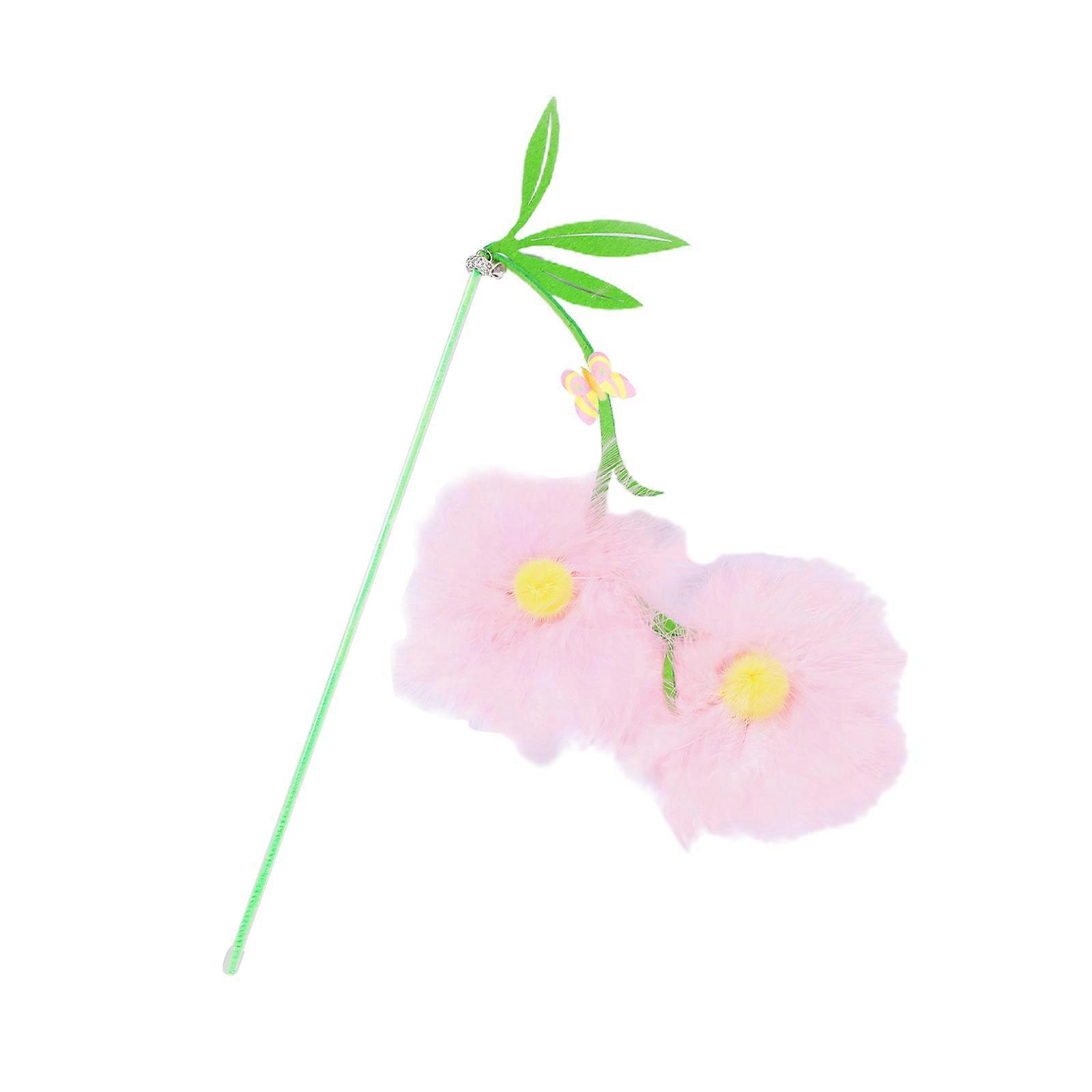 Lovely Cat Toy Funny Simulation Fish Feather with Bells Funny Exercise Teaser Stick Toy for Kitten with Feather  Pink