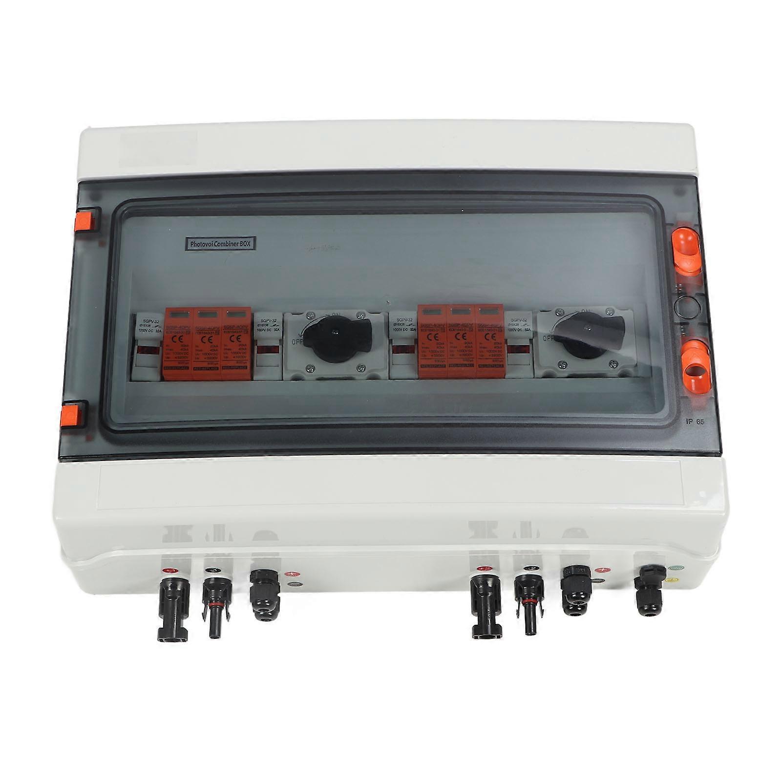 DEWIN PV Combiner Box, PV Combiner Box 2 in 2 Out IP65 Waterproof Photovoltaic Combiner Box with Fuse Surge Protector 1000V 32A