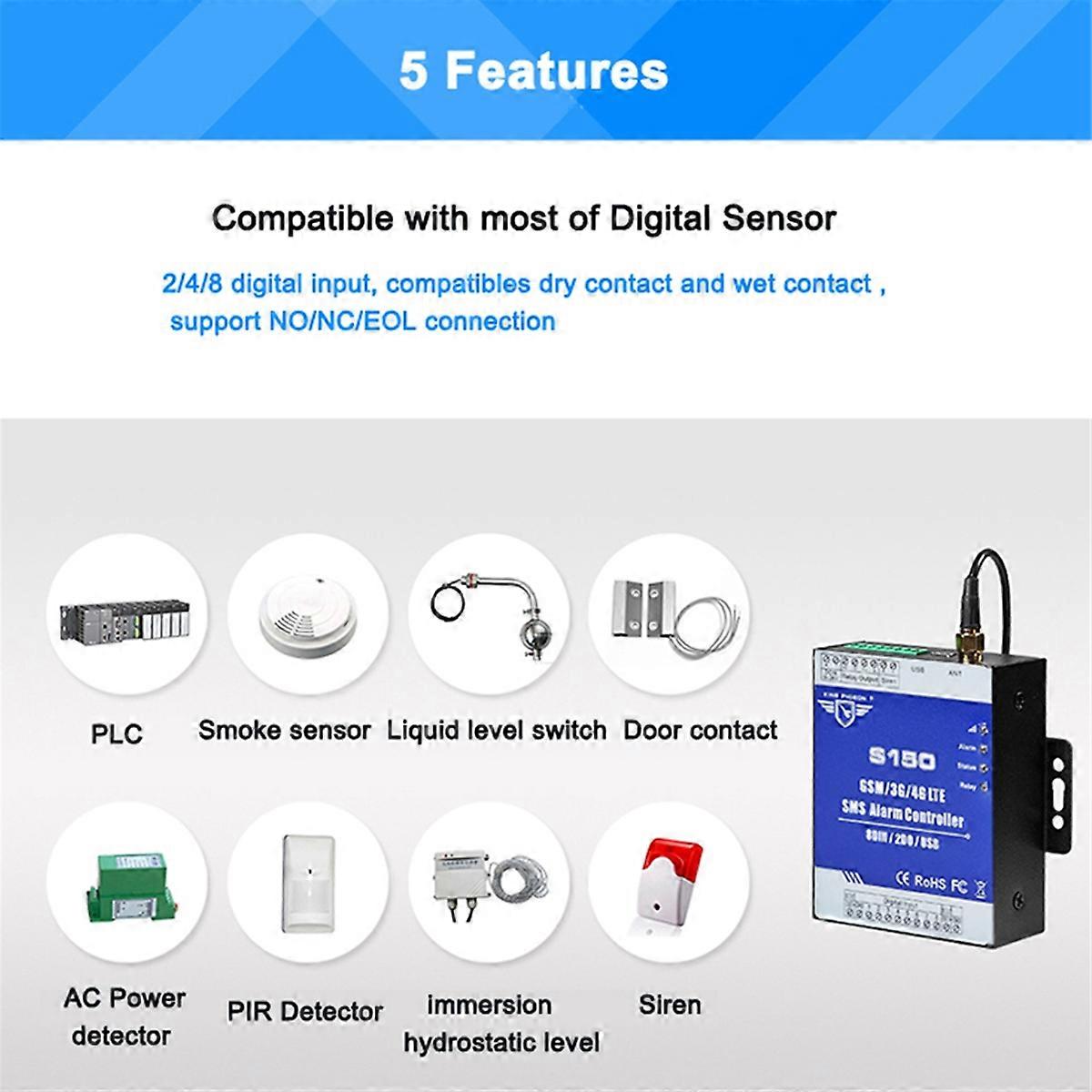 GSM 2G RTU SMS Alarm Controller S150 8DIN 2Relay Switch Industrial IoT Monitoring System In-Built 2G Version