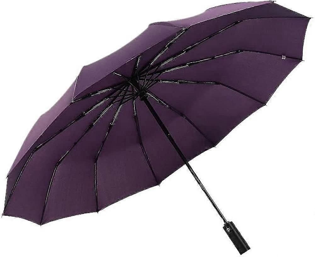 12 Ribs Handheld Folding Umbrella Windproof Compact Travel Auto Open/close Large