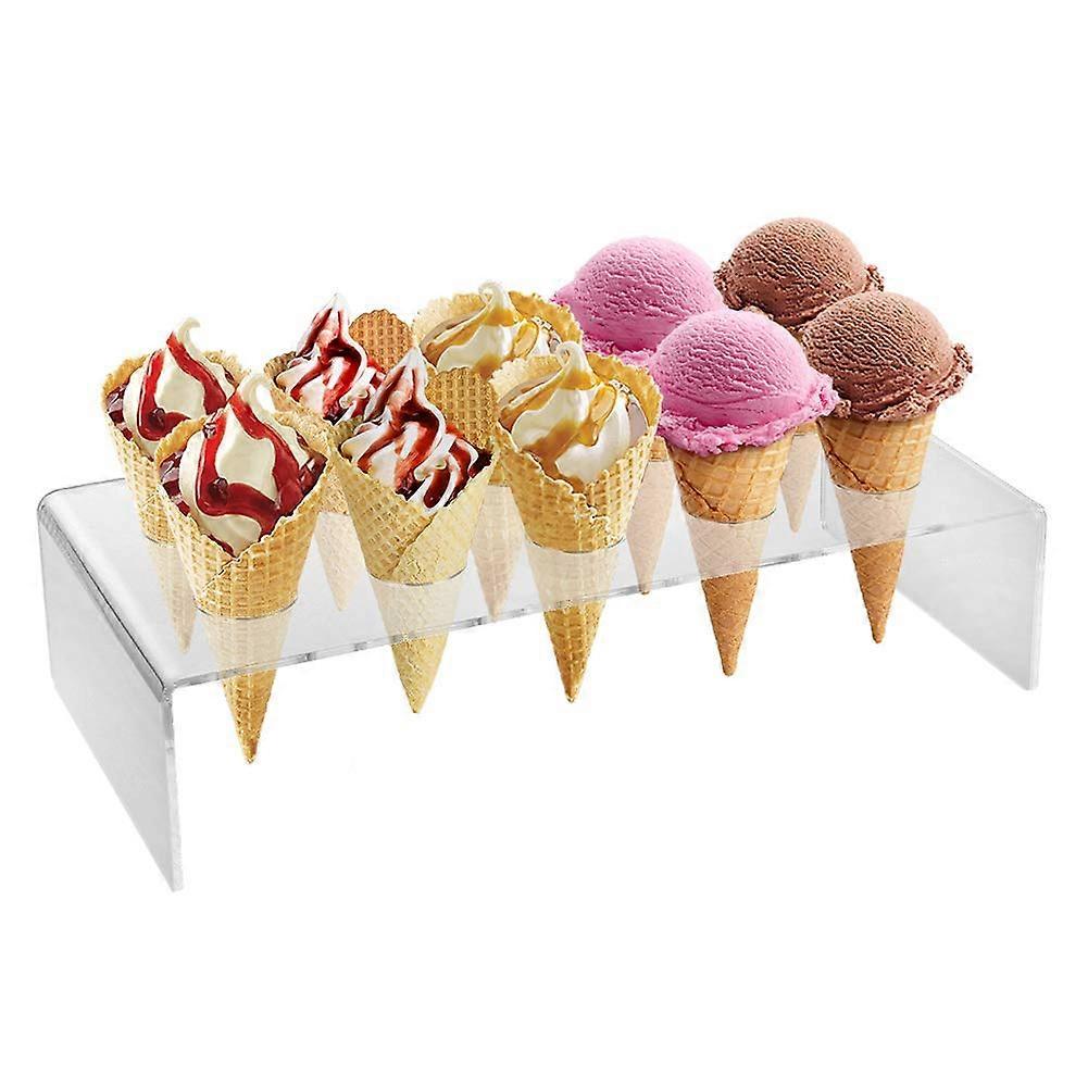 Clear Acrylic Ice Cream Cone Holder Stand 10 Holes for Displaying Snow Cones, Sushi Hand Rolls, Popcorn, and French Fries