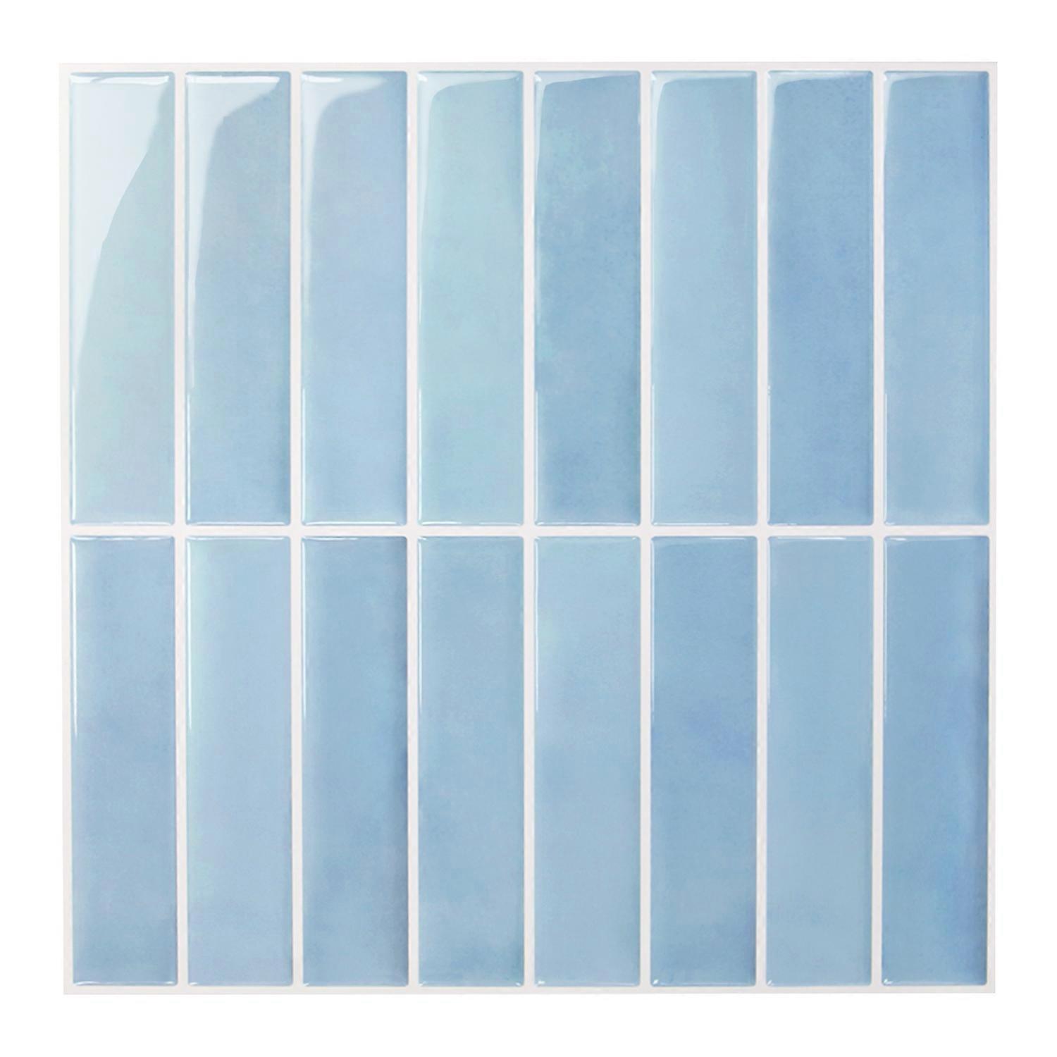 Blue 3D Vinyl Peel & Stick Wall Tiles – Waterproof, Heat Resistant, Easy DIY Backsplash Stickers for Kitchen & Bathroom, 30.5x30.5cm (10Pcs)