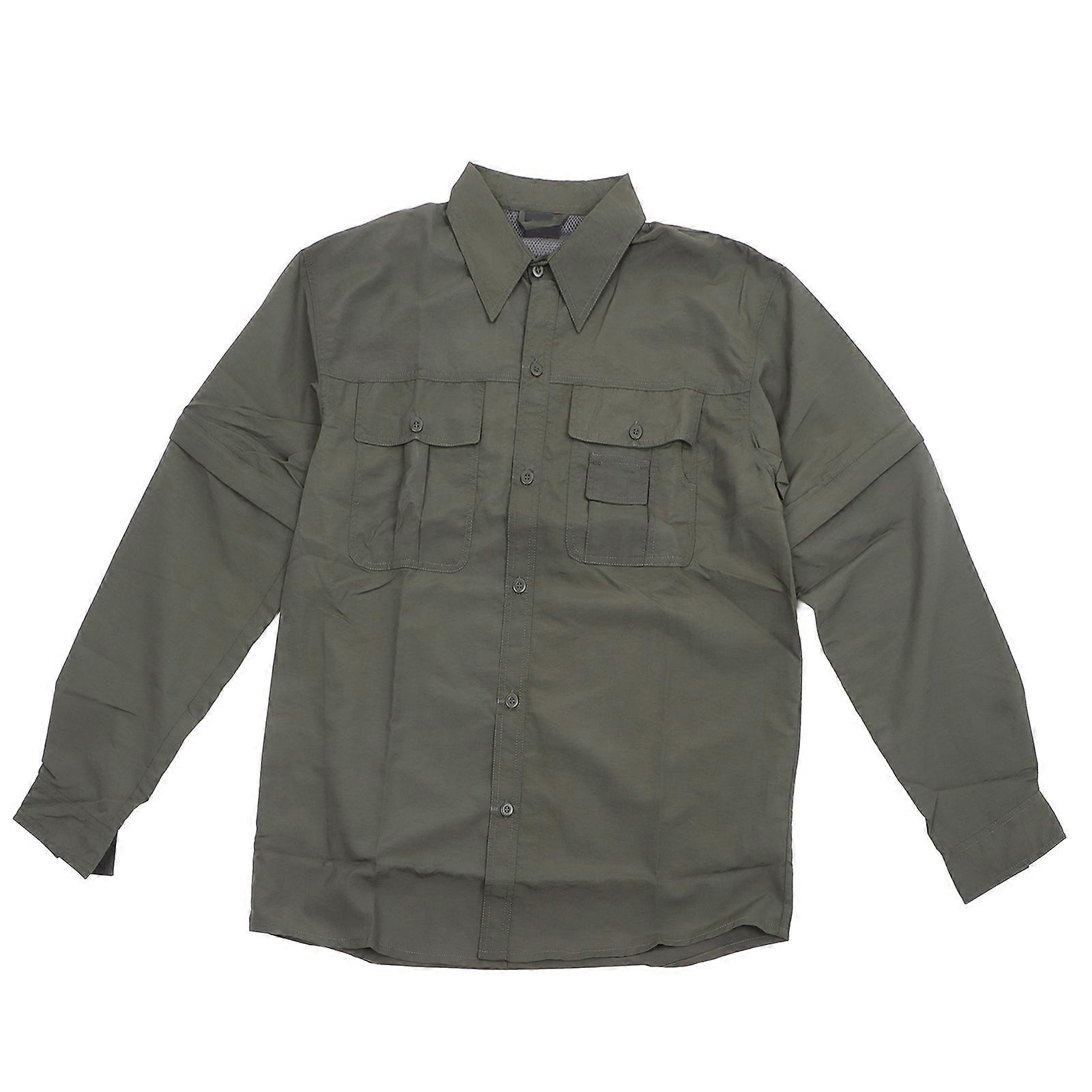 Men Long Sleeves Shirt Quickly Drying Turn Down Collar Button Up Breathable Casual Blouse with Bust Pockets