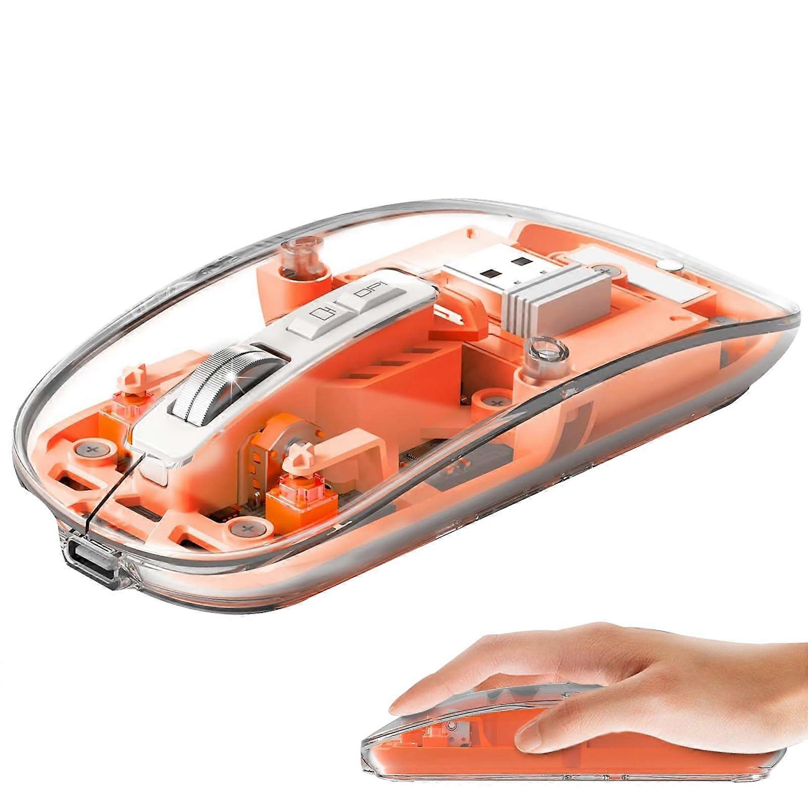 Wireless Mouse Bluetooth Clear Slim Silent Tri-Mode 2.4G 2400DPI Optical Rechargeable Transparent For Laptop