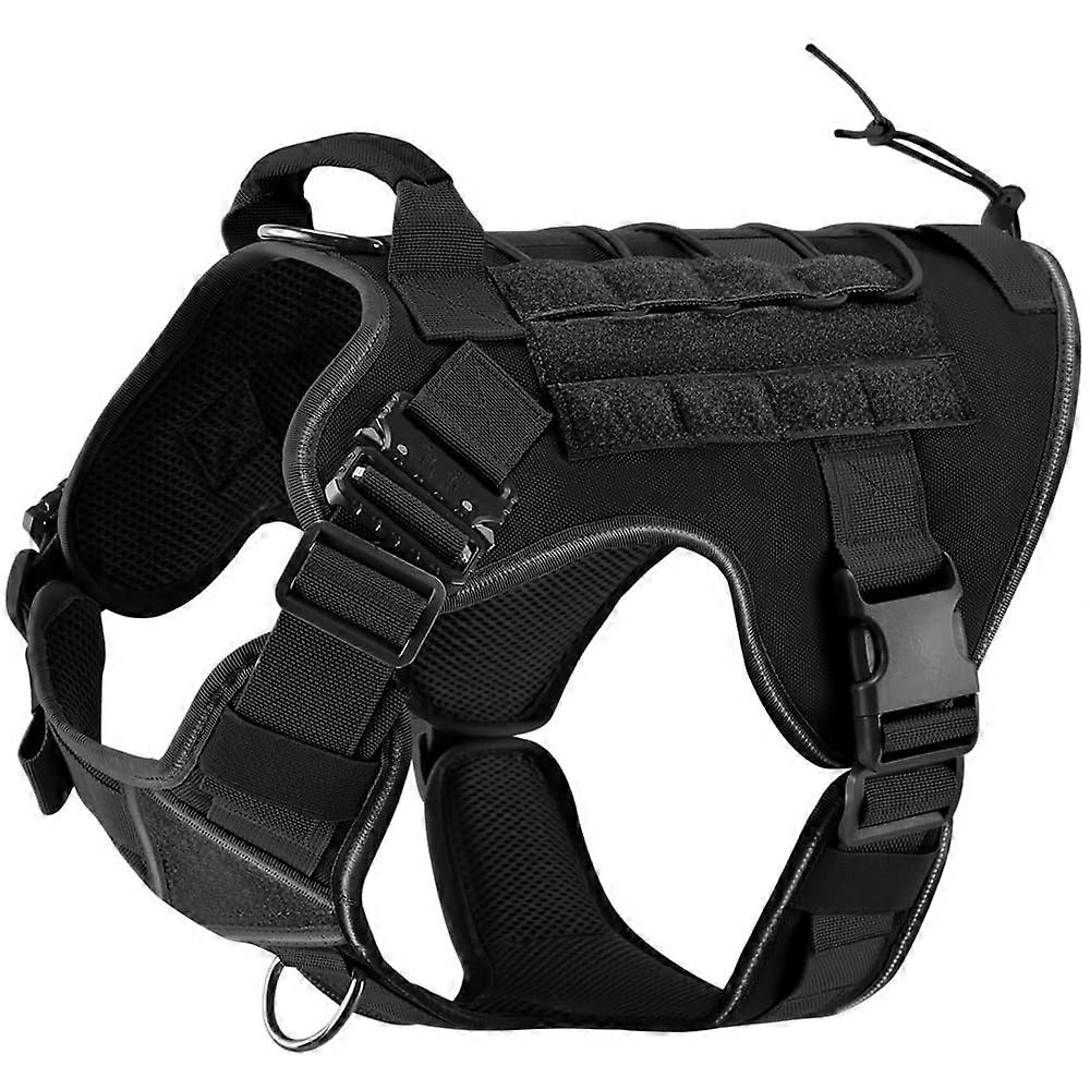 Tactical Dog Harness 2X Buckles Hidden AirTag Holder Reflective Handle Adjustable No-Pull Vest MOLLE And Loop Panels