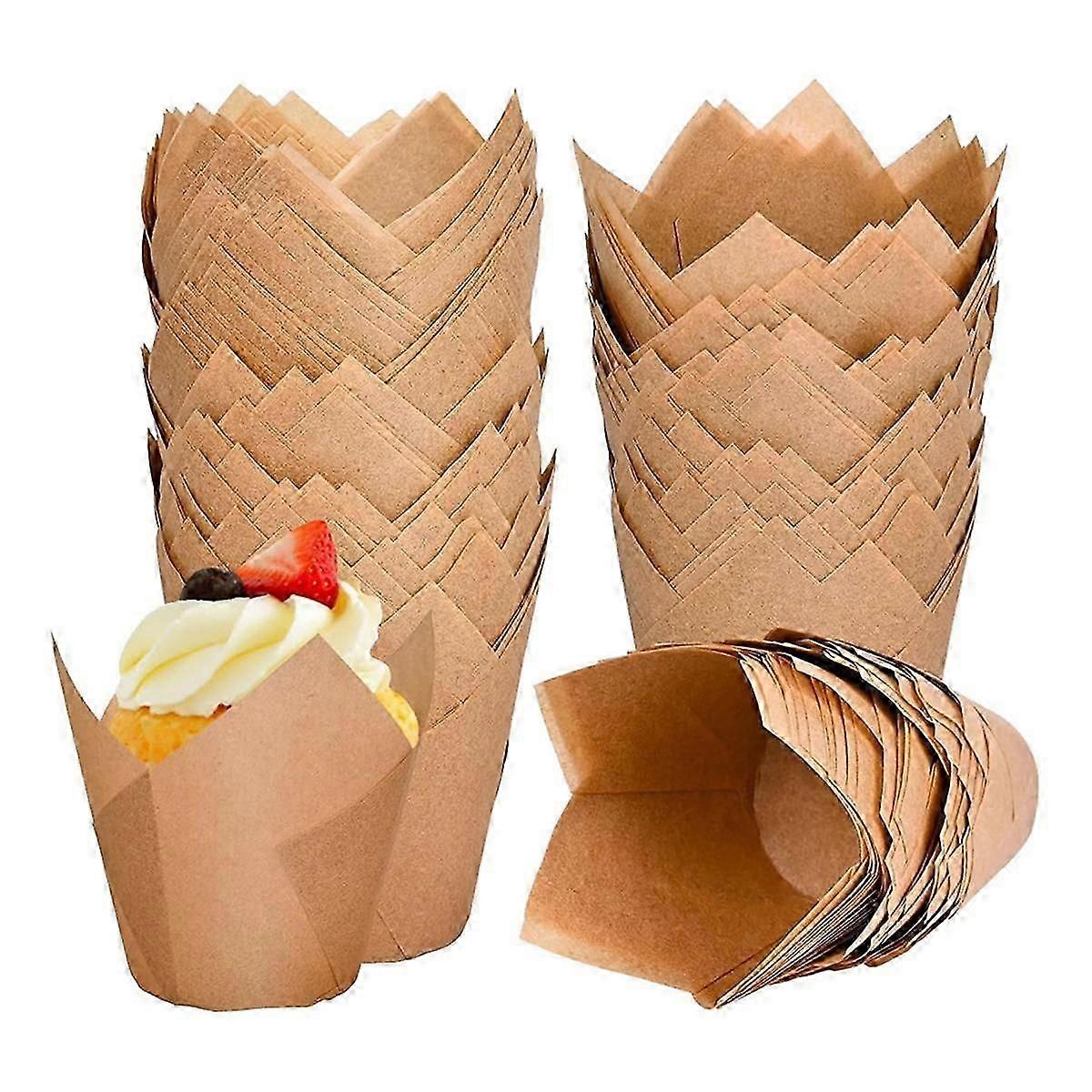 120 Counts Natural Tulip Cupcake Liners for Baking Cups, Parchment Paper Muffin Liners Holders, Tulip Cupcake Liners