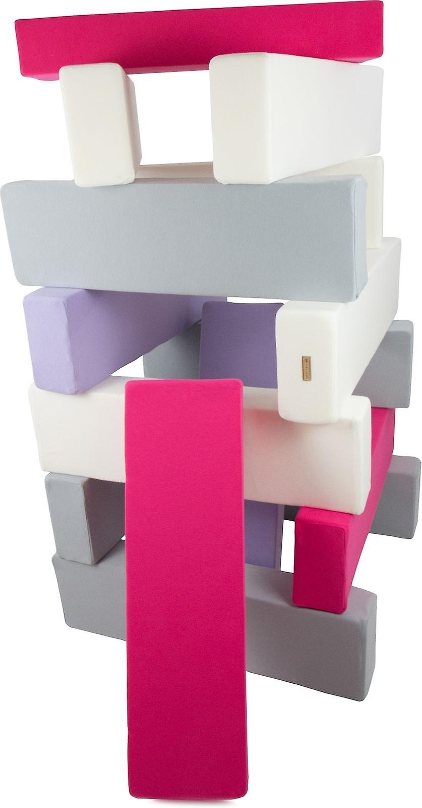 Jenga - 15 zachte speelblokken - wit, roze, grijs, lila