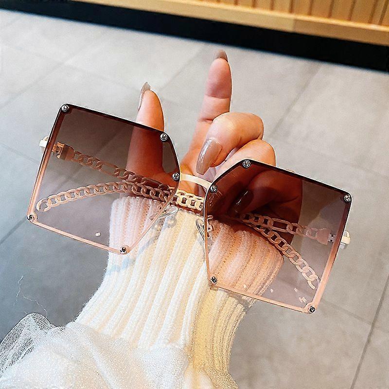 2023 New Fashion Oversize Gradient Sunglasses For Women Vintage Alloy Chain Frame Rivet Square Sun Glasses Unisex Elegant Shades