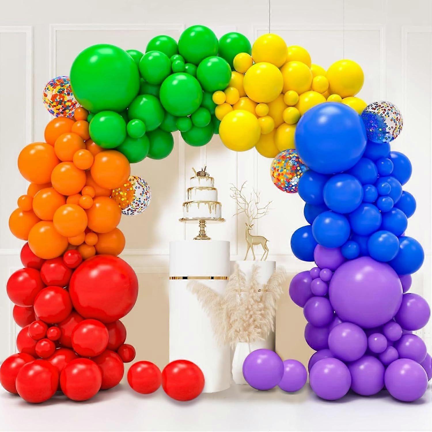 Ballons arc-en-ciel, kit de 130 ballons arc-en-ciel, guirlande de ballons en latex de couleurs assorties de 18, 12, 10, 5 pouces, ballons multicolores pour anniversaire d'enfants