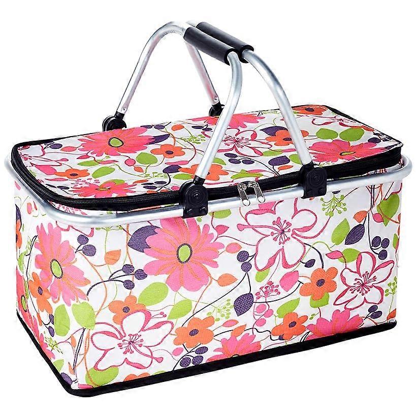 Insulated Picnic Basket Floral Design, Foldable and Secure with Carry Handle, Lightweight, Large Capacity