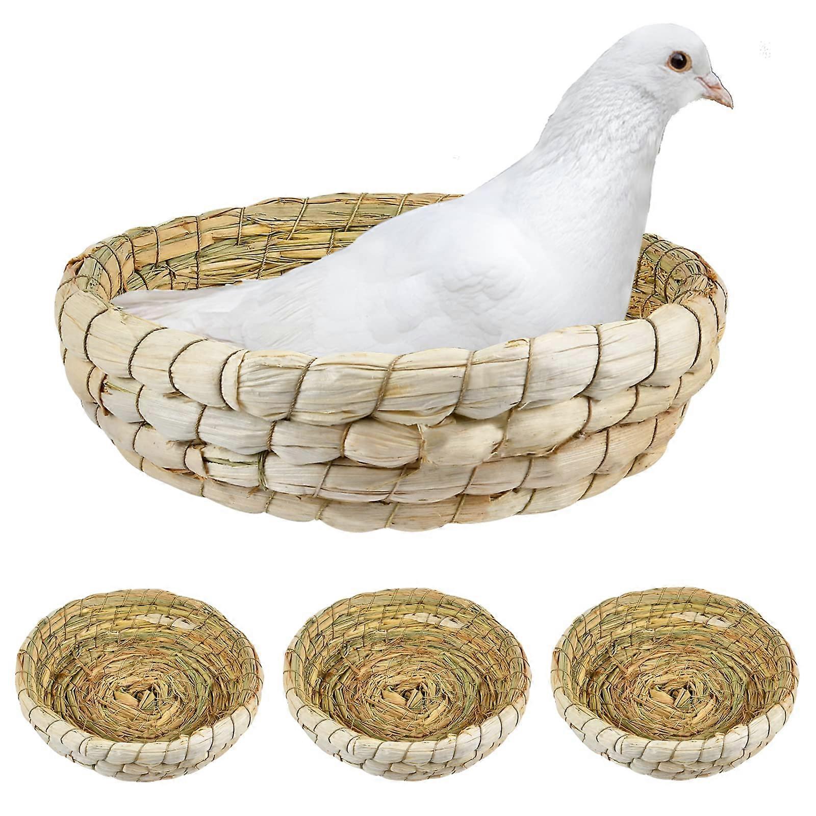 4 Pcs Bird Nest Handmade Woven, Small Animal Breeding Nest Bed with Corn Leaves