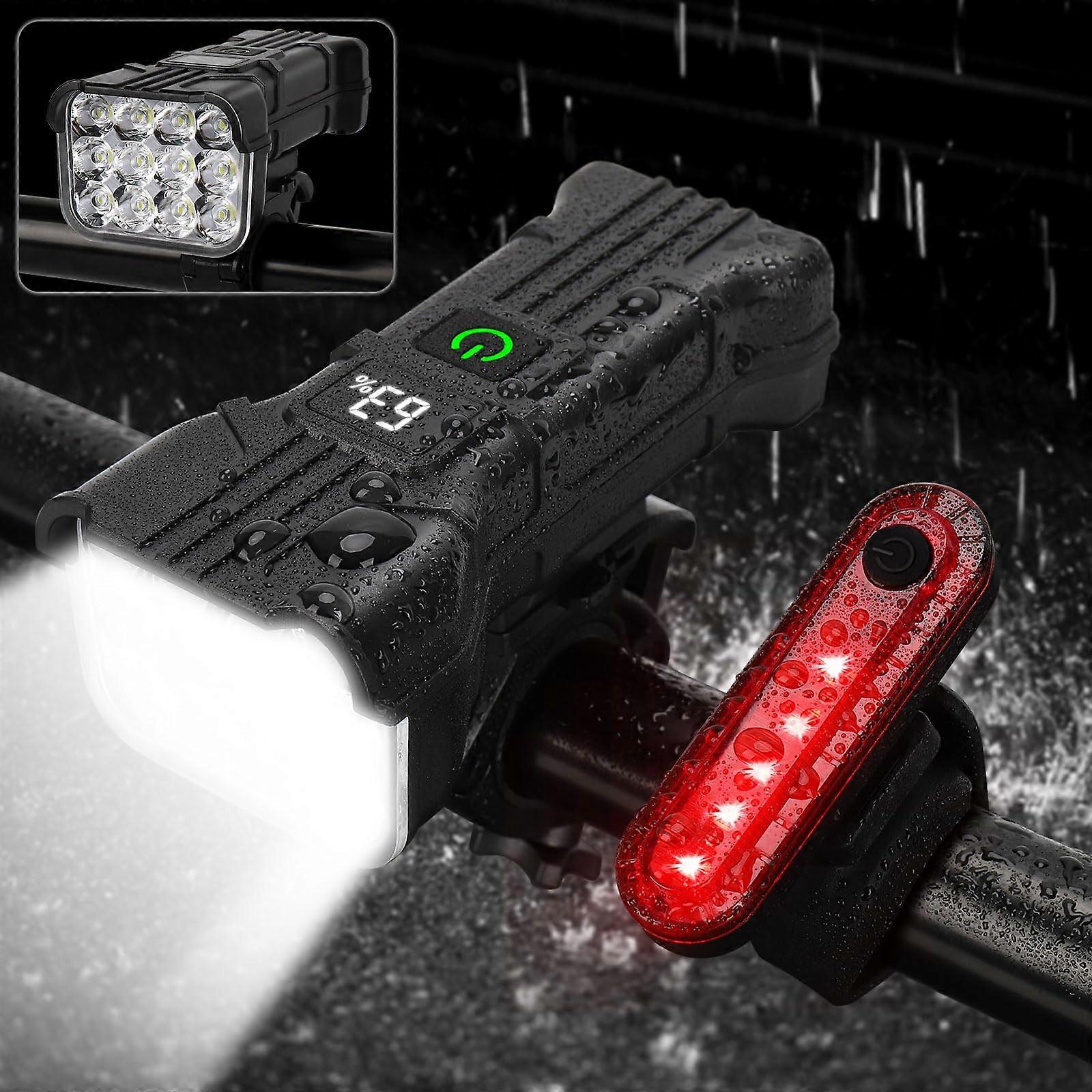 Bike Lights for Night Riding Rechargeable Front and Rear Bicycle Lights, Waterproof Black LED Set