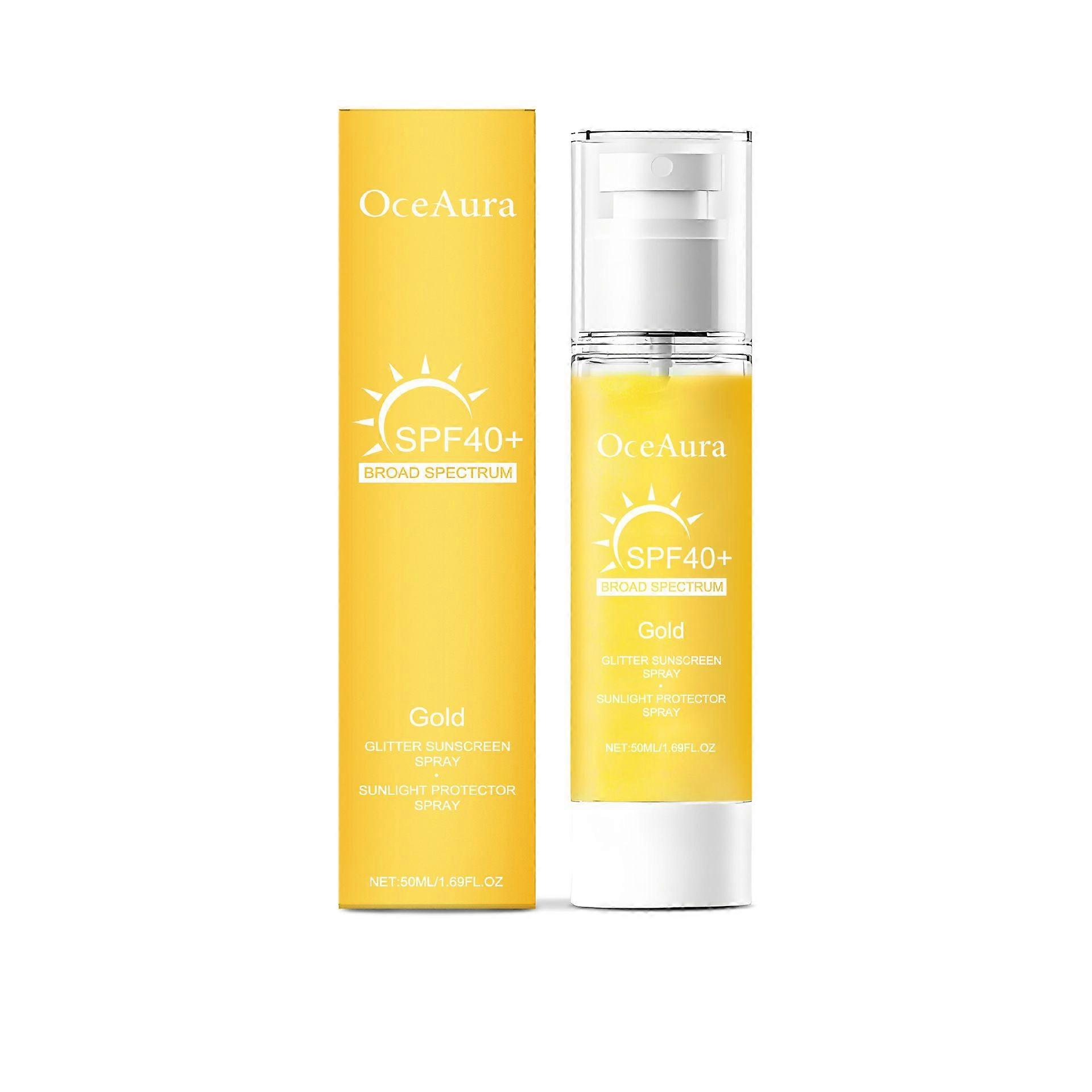 Sunlight Protector Spray for Face and Body, Gold Glitter Suncream Spray, SPF 40+ Shimmering Spray, Broad Spectrum Suncream Waterproof UVA/UVB Protecti