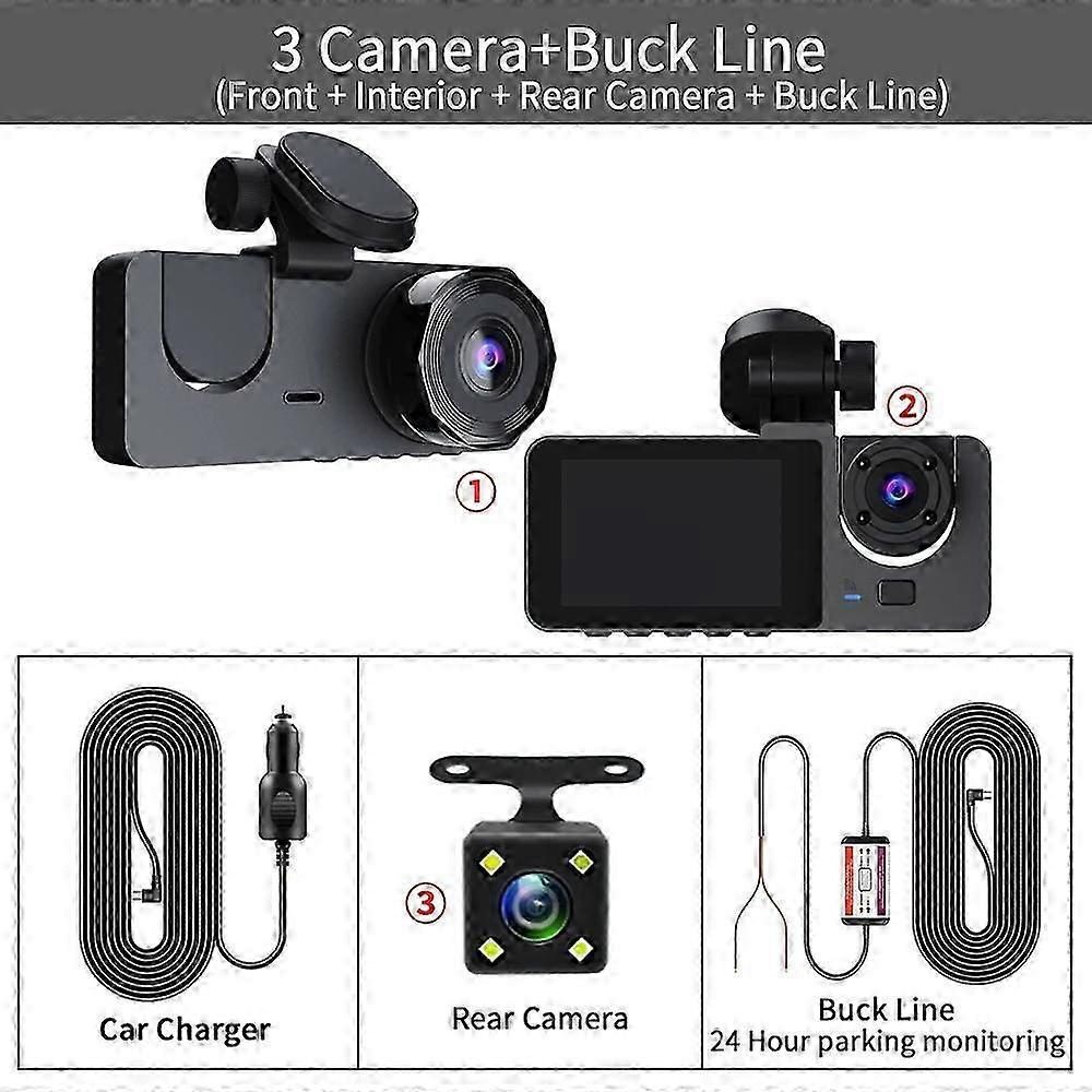 3 Channel Dash Cam for Lens DVR with Rear View Camera for Vehicle Cars Camera HD 1080P Video Recorder Dashcam DVR Black Box Dual