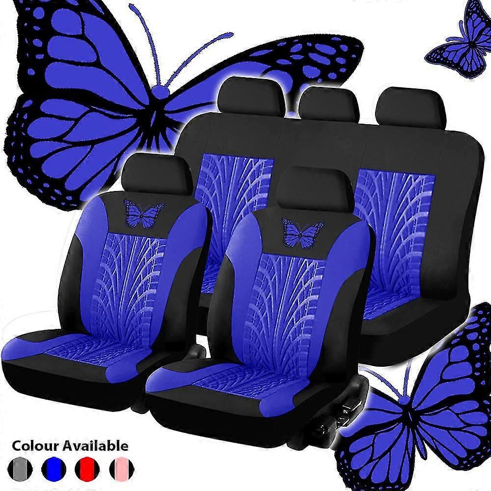 Housse de siège d’auto ensemble complet, rouge Universal Butterfly Pattern Broderie Auto Seat Cover Set