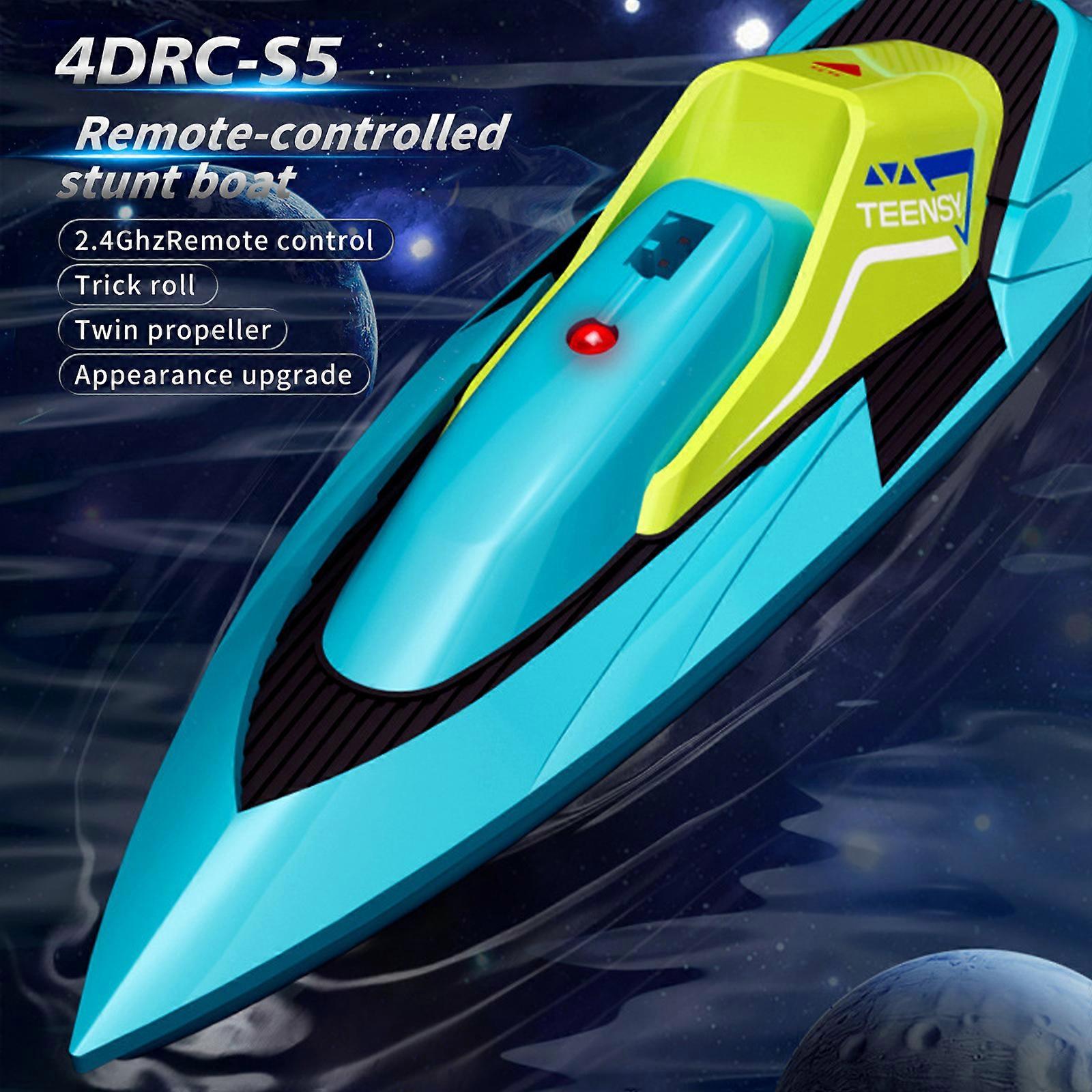 4DRC S5 Remote Control Boat 2.4GHz Remote Control Ship Double Propeller Motor Power Stunt Roll/Capsizing Reset/Intelligent Water Separation Sensing T