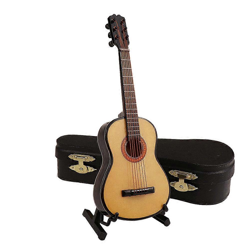 Mini Guitar Model Adornment for Decor Made of Plastic Khaki Color with Vertical Display Rack 1 Set