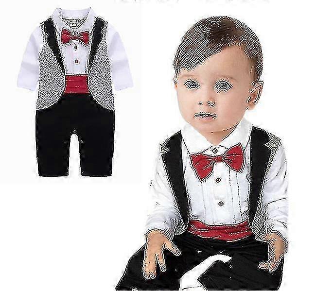Gentleman Formal Suit Tuxedo with Bowtie for Baby Boys - Stylish Romper Outfit for Special Occasions