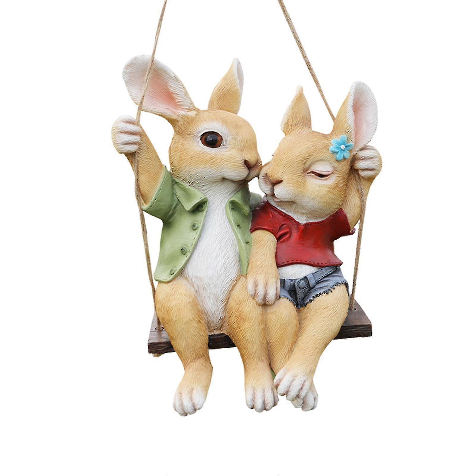 Outdoor Garden Rabbit Statues with Rope for Decorating Trees, Fences, and Indoor Spaces