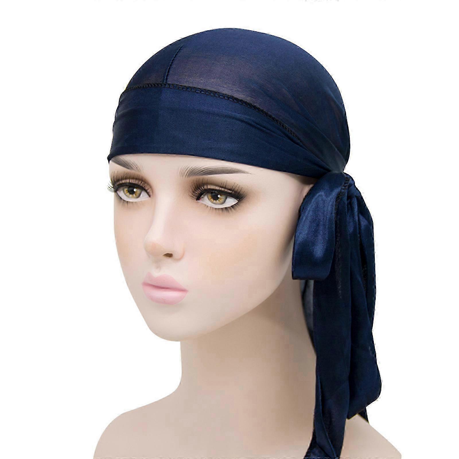 Silky Long Tail Durag for Men 360 Waves Navy Blue Pack