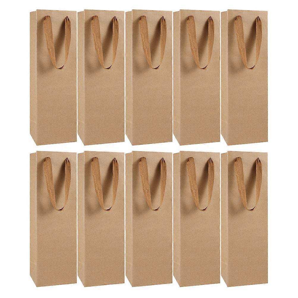 Kraft Paper Wine Bags Khaki Color with Portable Handle for Storage Use 10 Pieces