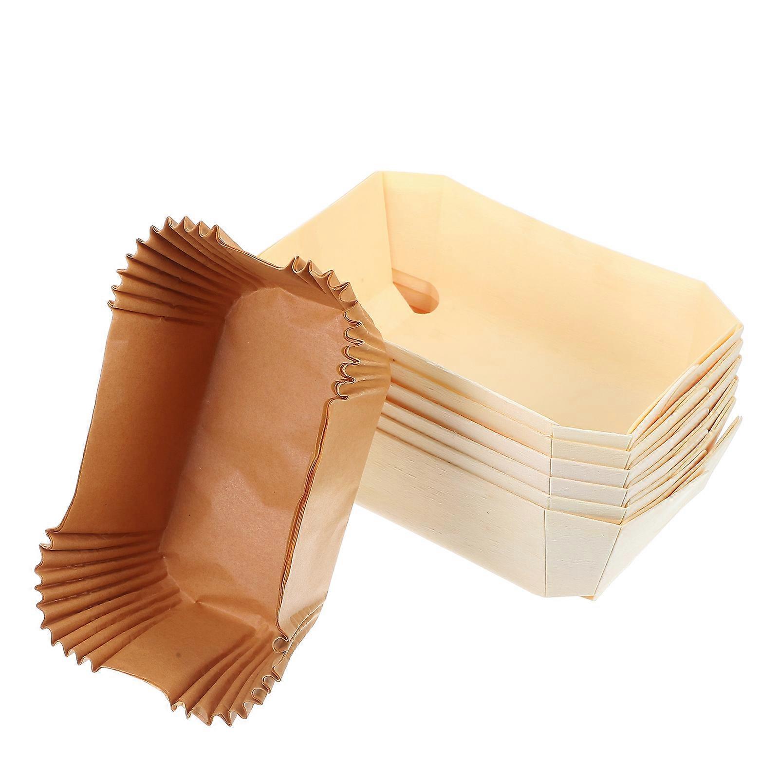 6Pcs Rectangular Baking Mold Tray Toast Mould Cake Bread Loaf Pans Wood Color